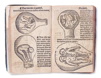 MEDICINE  RÖSSLIN, EUCHARIUS. Den Rosegaert van de[n] bevruchten Vrouwen.  Circa 1550-75?  Lacks 5 leaves.